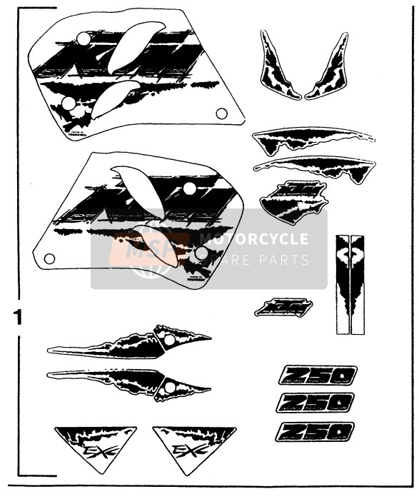 KTM 250 EGS M/O 12KW Europe 1994 Decal for a 1994 KTM 250 EGS M/O 12KW Europe