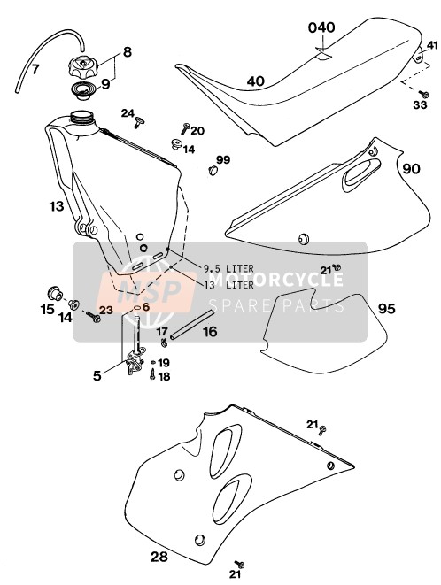 KTM 250 EGS M/O 12KW Europe 1994 TANK, SITZ für ein 1994 KTM 250 EGS M/O 12KW Europe