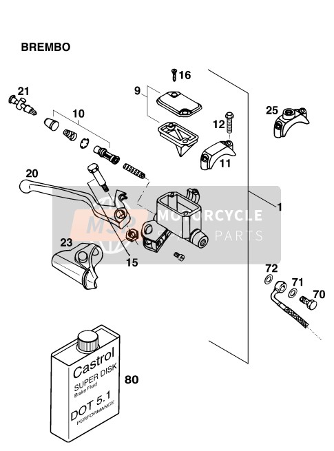 KTM 250 EGS M/O 12KW Europe 1996 Front Brake Control for a 1996 KTM 250 EGS M/O 12KW Europe