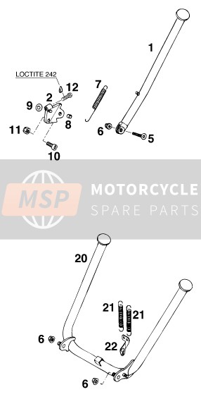 KTM 250 EGS M/O 12KW Europe 1996 Côté / Béquille centrale pour un 1996 KTM 250 EGS M/O 12KW Europe