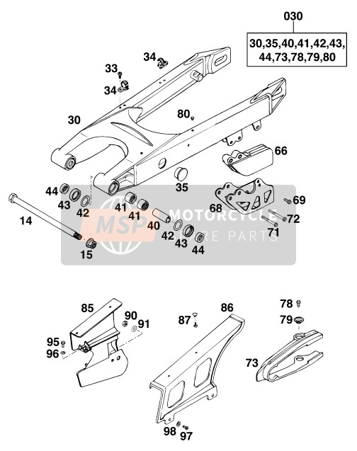 KTM 250 EGS M/O 13lt Japan 1996 Brazo oscilante para un 1996 KTM 250 EGS M/O 13lt Japan