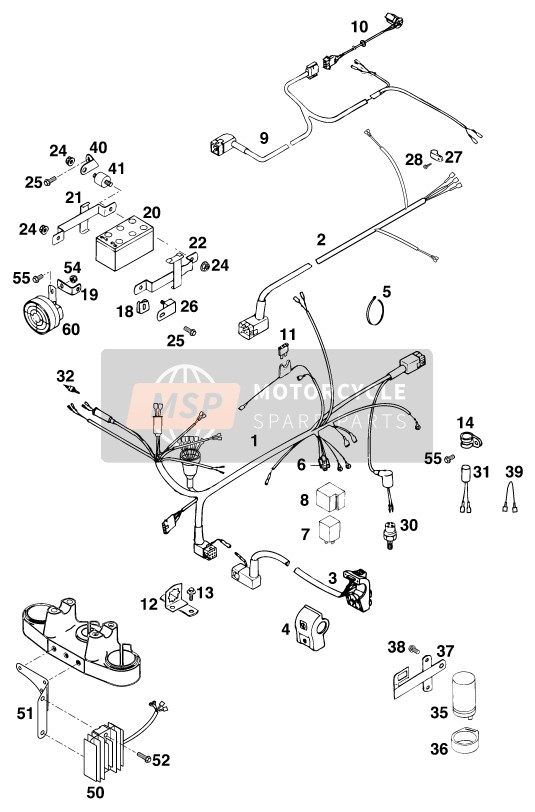 KTM 250 EGS M/O 12KW Europe 1996 Arnés de cableado para un 1996 KTM 250 EGS M/O 12KW Europe