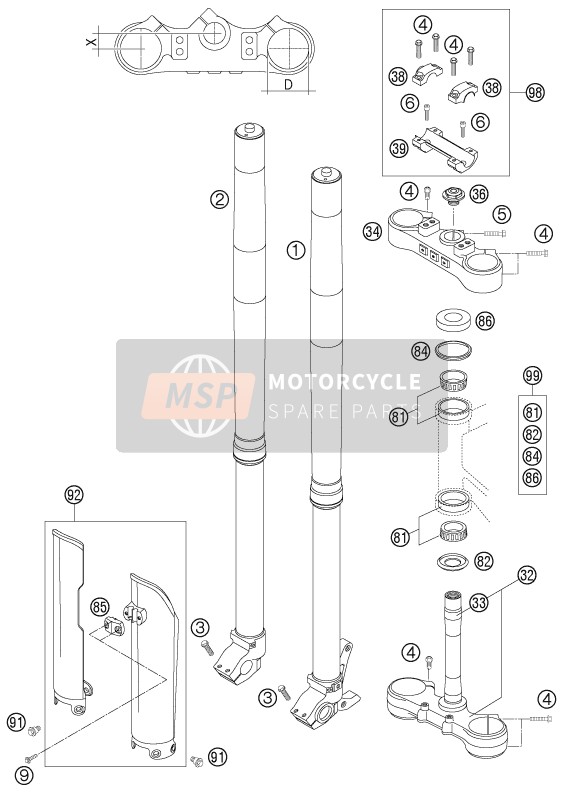 KTM 250 EXC-F Europe 2006 Front Fork, Triple Clamp for a 2006 KTM 250 EXC-F Europe