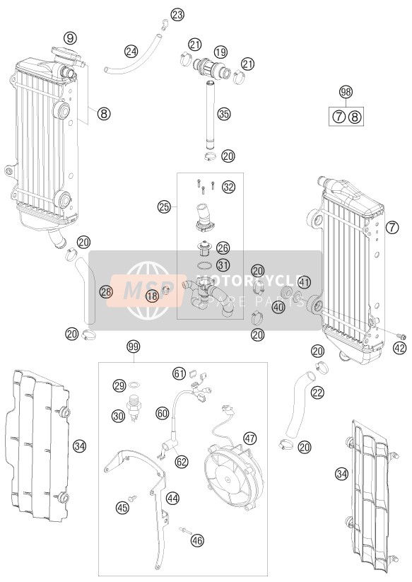 KTM 250 EXC-F Europe 2011 Sistema de refrigeración para un 2011 KTM 250 EXC-F Europe