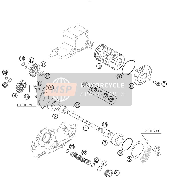 KTM 250 EXC-F Europe 2011 Sistema de lubricación para un 2011 KTM 250 EXC-F Europe