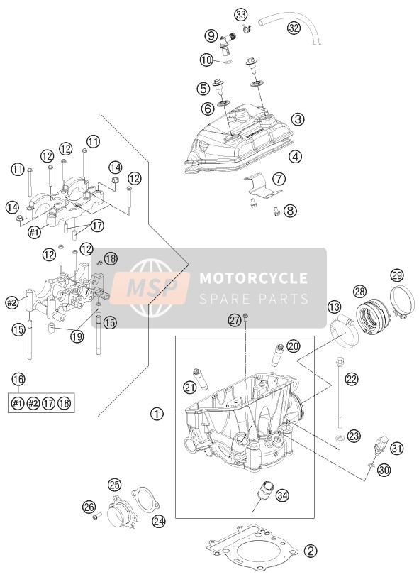 KTM 250 EXC-F Europe 2012 Cylinder Head for a 2012 KTM 250 EXC-F Europe