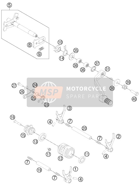 KTM 250 EXC-F Europe 2012 Mécanisme de changement de vitesse pour un 2012 KTM 250 EXC-F Europe
