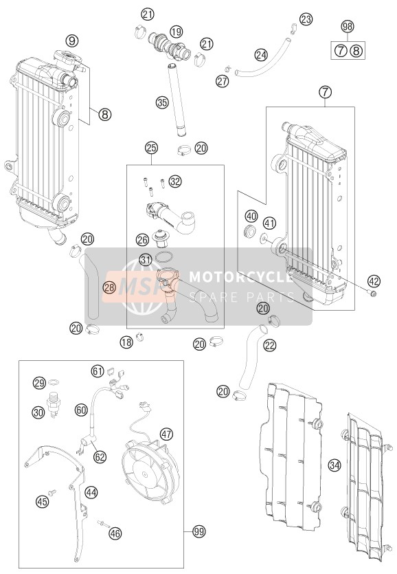 KTM 250 EXC-F Australia 2013 Sistema de refrigeración para un 2013 KTM 250 EXC-F Australia