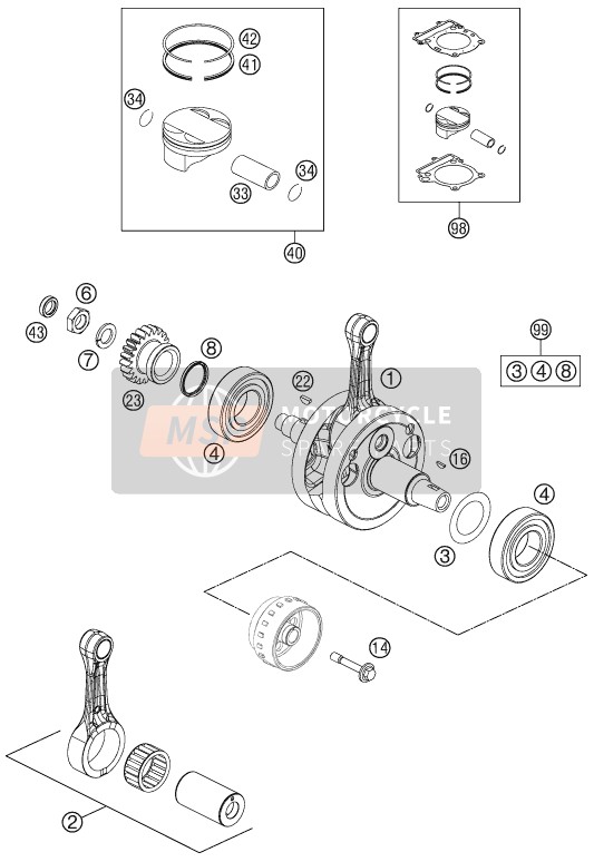 KTM 250 EXC-F Europe 2013 Crankshaft, Piston for a 2013 KTM 250 EXC-F Europe