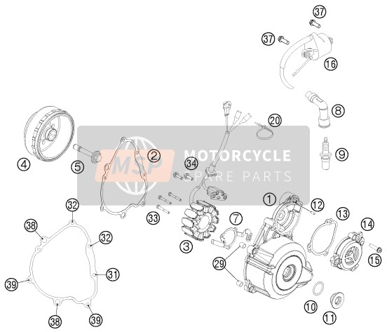 KTM 250 EXC-F Europe 2013 Ontbrandingssysteem voor een 2013 KTM 250 EXC-F Europe