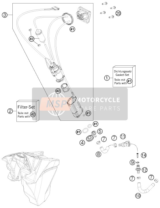 KTM 250 EXC-F Europe 2014 Bomba de combustible para un 2014 KTM 250 EXC-F Europe