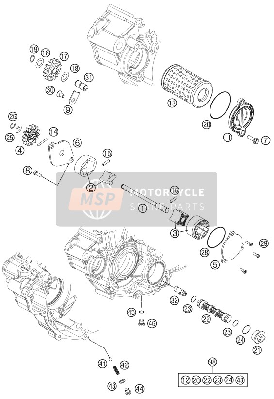 KTM 250 EXC-F Europe 2014 Sistema de lubricación para un 2014 KTM 250 EXC-F Europe