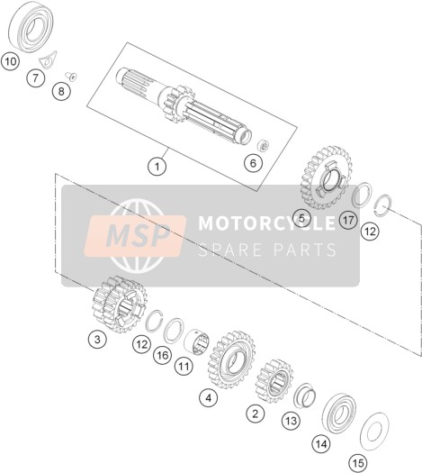 KTM 250 EXC-F Australia 2015 Transmisión I - Eje principal para un 2015 KTM 250 EXC-F Australia