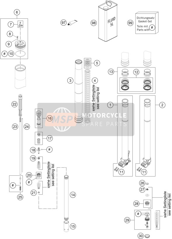 KTM 250 EXC-F Europe 2016 Front Fork Disassembled for a 2016 KTM 250 EXC-F Europe