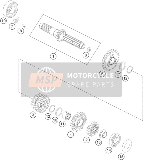 KTM 250 EXC-F Australia 2016 Trasmissione I - Albero principale per un 2016 KTM 250 EXC-F Australia