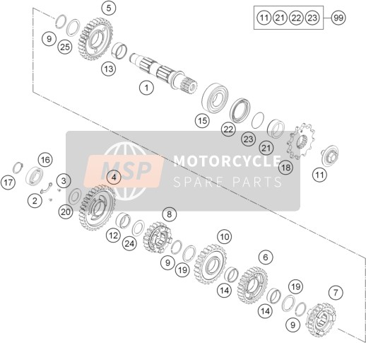 KTM 250 EXC-F Australia 2016 Transmisión II - Eje contrario para un 2016 KTM 250 EXC-F Australia
