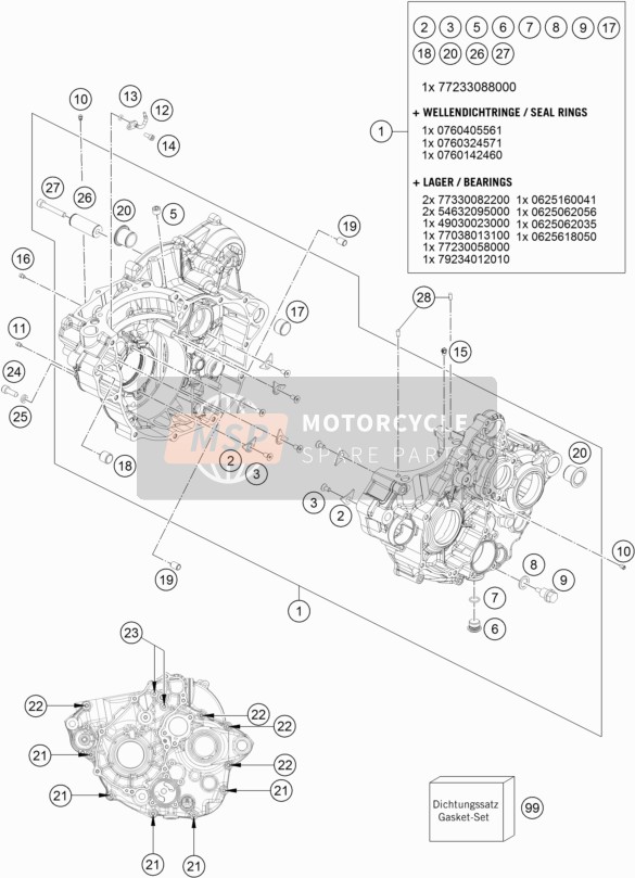 KTM 250 EXC-F Europe 2019 Caja del motor para un 2019 KTM 250 EXC-F Europe