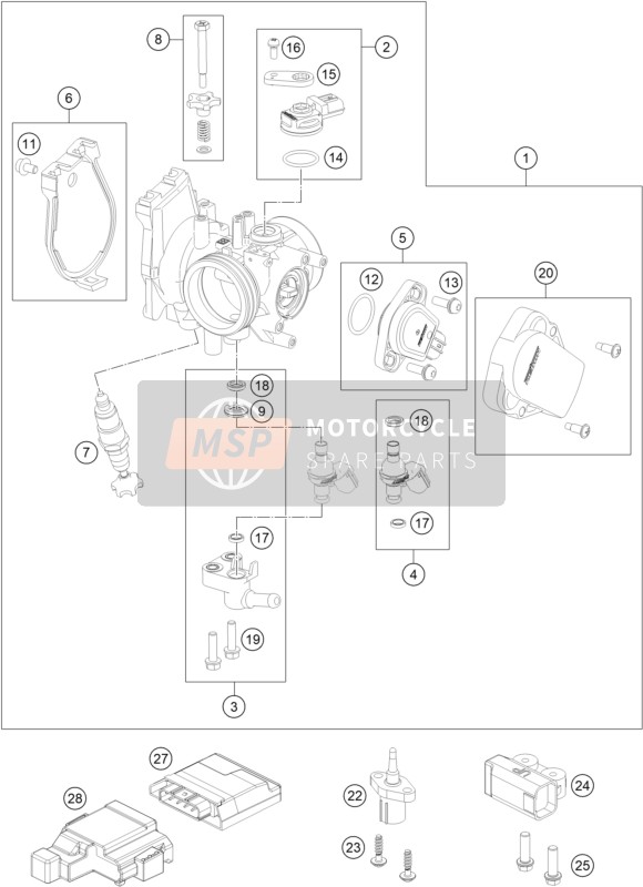 KTM 250 EXC-F USA 2019 Cuerpo del acelerador para un 2019 KTM 250 EXC-F USA