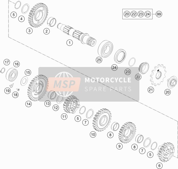 KTM 250 EXC-F Europe 2019 Transmisión II - Eje contrario para un 2019 KTM 250 EXC-F Europe