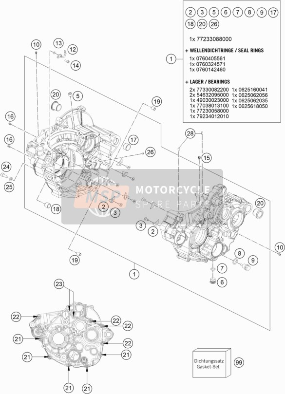 KTM 250 EXC-F Europe 2020 Motorbehuizing voor een 2020 KTM 250 EXC-F Europe