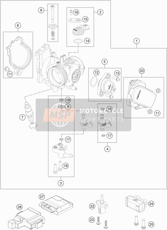 KTM 250 EXC-F Europe 2020 Throttle Body for a 2020 KTM 250 EXC-F Europe