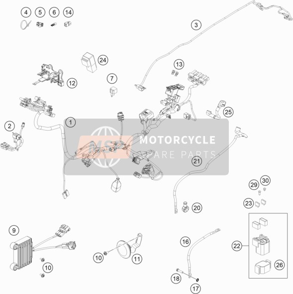 KTM 250 EXC-F Europe 2020 Kabelboom voor een 2020 KTM 250 EXC-F Europe