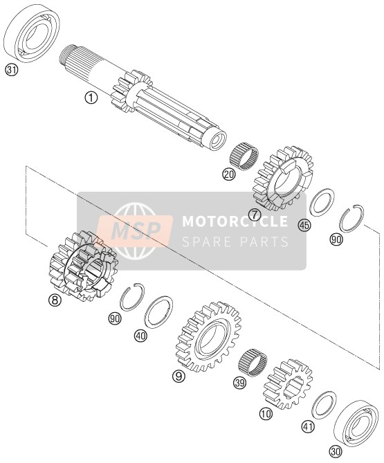 KTM 250 EXC-F CHAMPION EDIT. Europe 2010 Transmission I - Main Shaft for a 2010 KTM 250 EXC-F CHAMPION EDIT. Europe