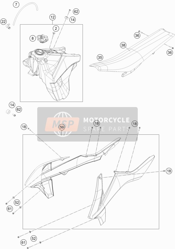 KTM 250 EXC-F CKD Brazil 2017 Réservoir, Siège pour un 2017 KTM 250 EXC-F CKD Brazil