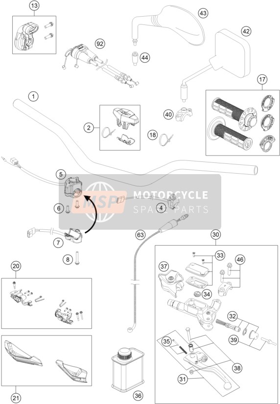 KTM 250 EXC-F CKD Brazil 2020 Manillar, Control S para un 2020 KTM 250 EXC-F CKD Brazil