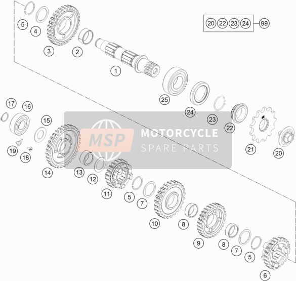 KTM 250 EXC-F CKD Brazil 2020 Transmisión II - Eje contrario para un 2020 KTM 250 EXC-F CKD Brazil