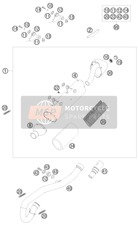 KTM 250 EXC-F FACTORY EDIT. Europe 2011 Uitlaatsysteem voor een 2011 KTM 250 EXC-F FACTORY EDIT. Europe