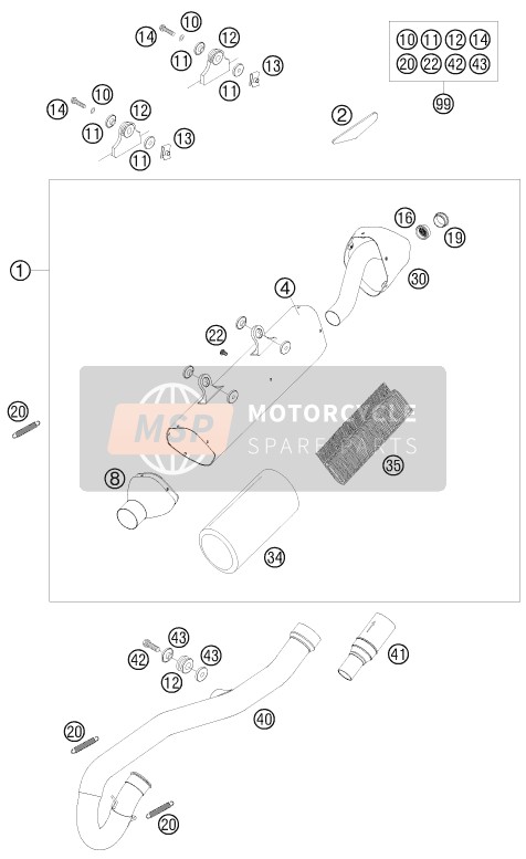 KTM 250 EXC-F FACTORY EDIT. Europe 2011 Exhaust System for a 2011 KTM 250 EXC-F FACTORY EDIT. Europe