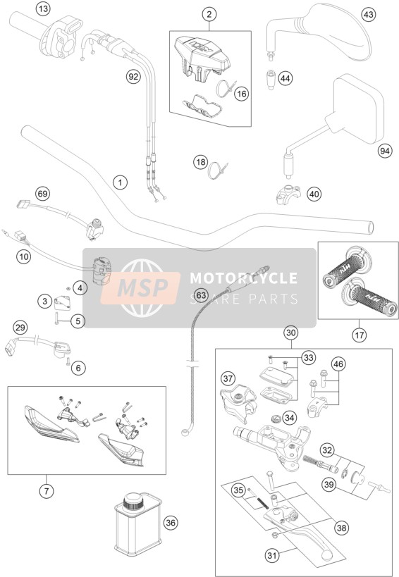 KTM 250 EXC-F FACTORY EDITION Europe 2015 Handlebar, Controls for a 2015 KTM 250 EXC-F FACTORY EDITION Europe