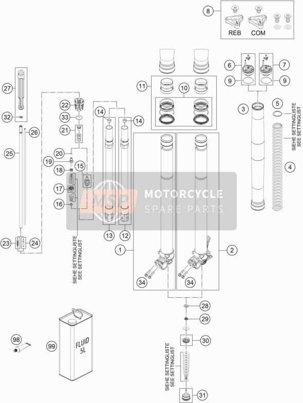 KTM 250 EXC-F Six Days Europe 2018 Voorvork gedemonteerd voor een 2018 KTM 250 EXC-F Six Days Europe