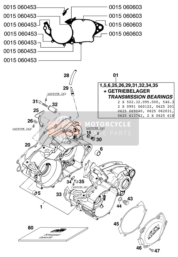 KTM 250 EXC 12lt USA 1999 MOTORGEHÄUSE für ein 1999 KTM 250 EXC 12lt USA