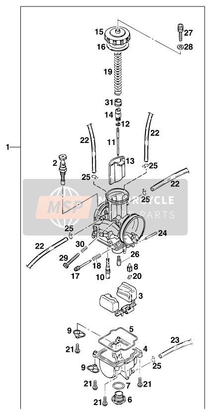 KTM 250 EXC M/O Europe 1997 Carburettor for a 1997 KTM 250 EXC M/O Europe