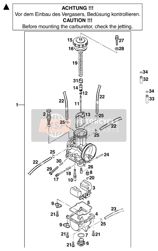 KTM 250 EXC Europe 1999 Carburettor for a 1999 KTM 250 EXC Europe