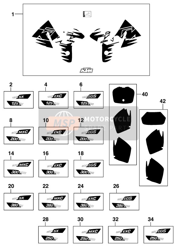 KTM 250 EXC Europe 1999 Decal for a 1999 KTM 250 EXC Europe