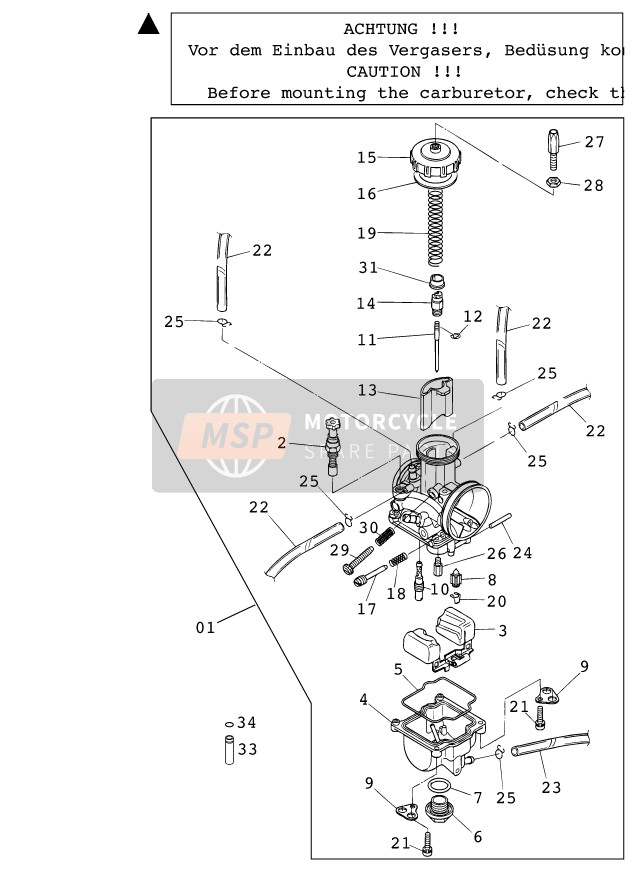 KTM 250 EXC USA 2000 Carburettor for a 2000 KTM 250 EXC USA