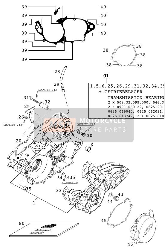 KTM 250 EXC USA 2000 Caja del motor para un 2000 KTM 250 EXC USA