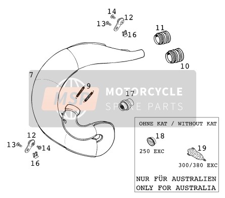 KTM 250 EXC Australia 2000 Impianto di scarico per un 2000 KTM 250 EXC Australia