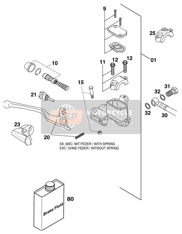 KTM 250 EXC USA 2000 Controllo del freno anteriore per un 2000 KTM 250 EXC USA