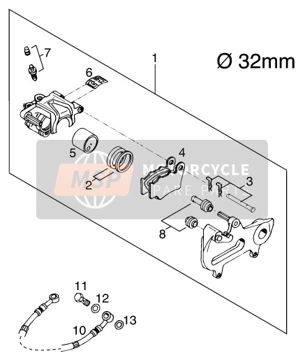 KTM 250 EXC USA 2000 Rear Brake Caliper for a 2000 KTM 250 EXC USA