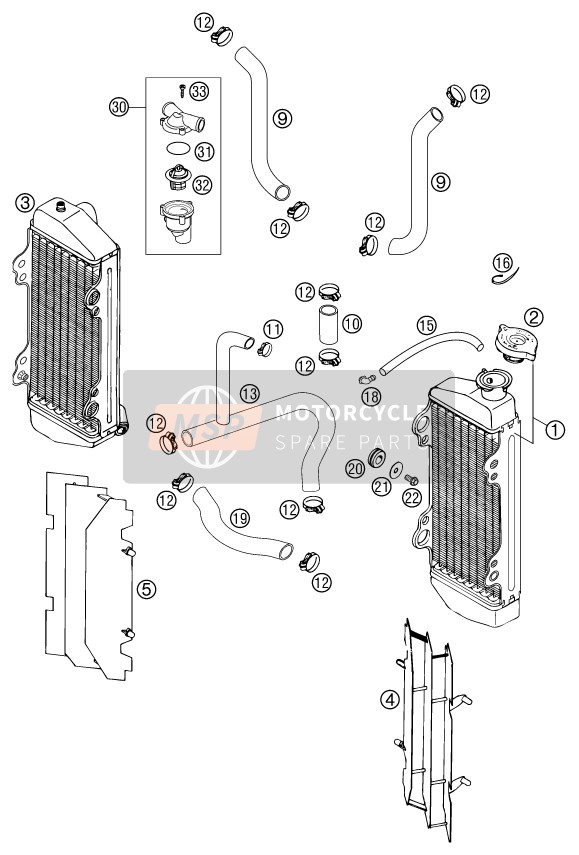 KTM 250 EXC Europe 2001 Sistema de refrigeración para un 2001 KTM 250 EXC Europe