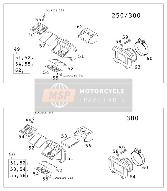 KTM 250 EXC Australia 2001 Caja de válvula de láminas para un 2001 KTM 250 EXC Australia