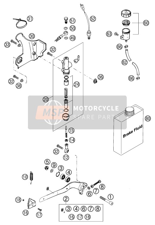 KTM 250 EXC Europe 2002 Commande de frein arrière pour un 2002 KTM 250 EXC Europe