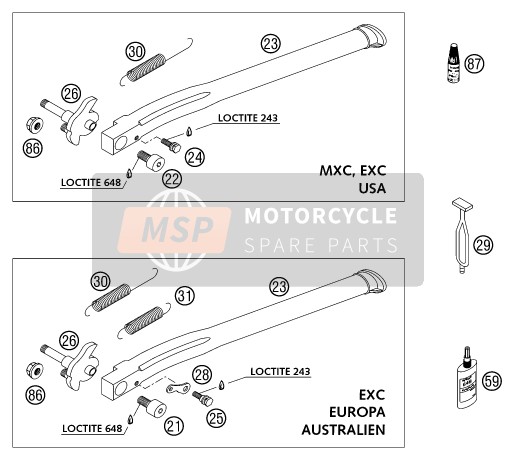 KTM 250 EXC USA 2002 Côté / Béquille centrale pour un 2002 KTM 250 EXC USA