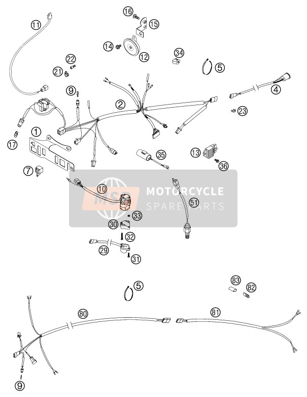 KTM 250 EXC Europe 2003 Faisceau de câblage pour un 2003 KTM 250 EXC Europe