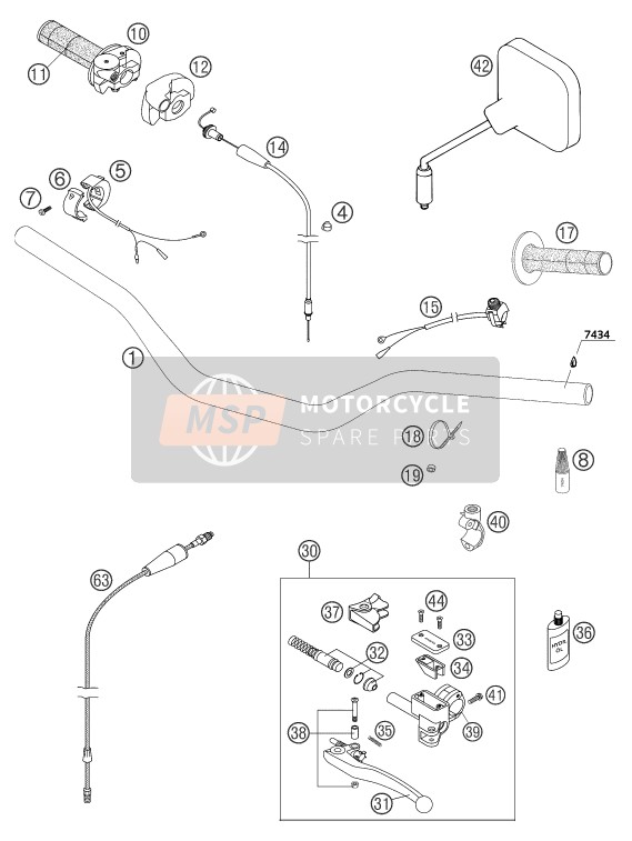 KTM 250 EXC USA 2004 Handlebar, Controls for a 2004 KTM 250 EXC USA