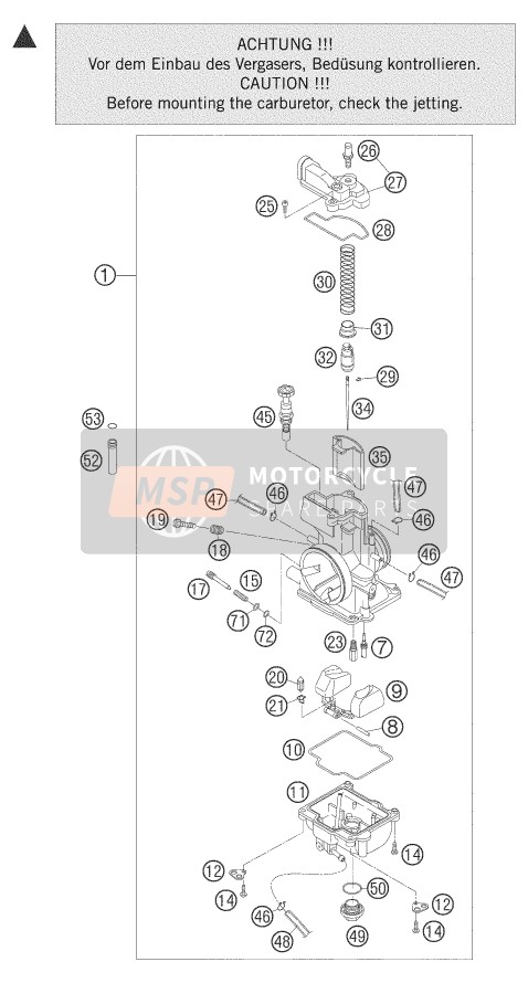 KTM 250 EXC Australia 2005 Carburettor for a 2005 KTM 250 EXC Australia